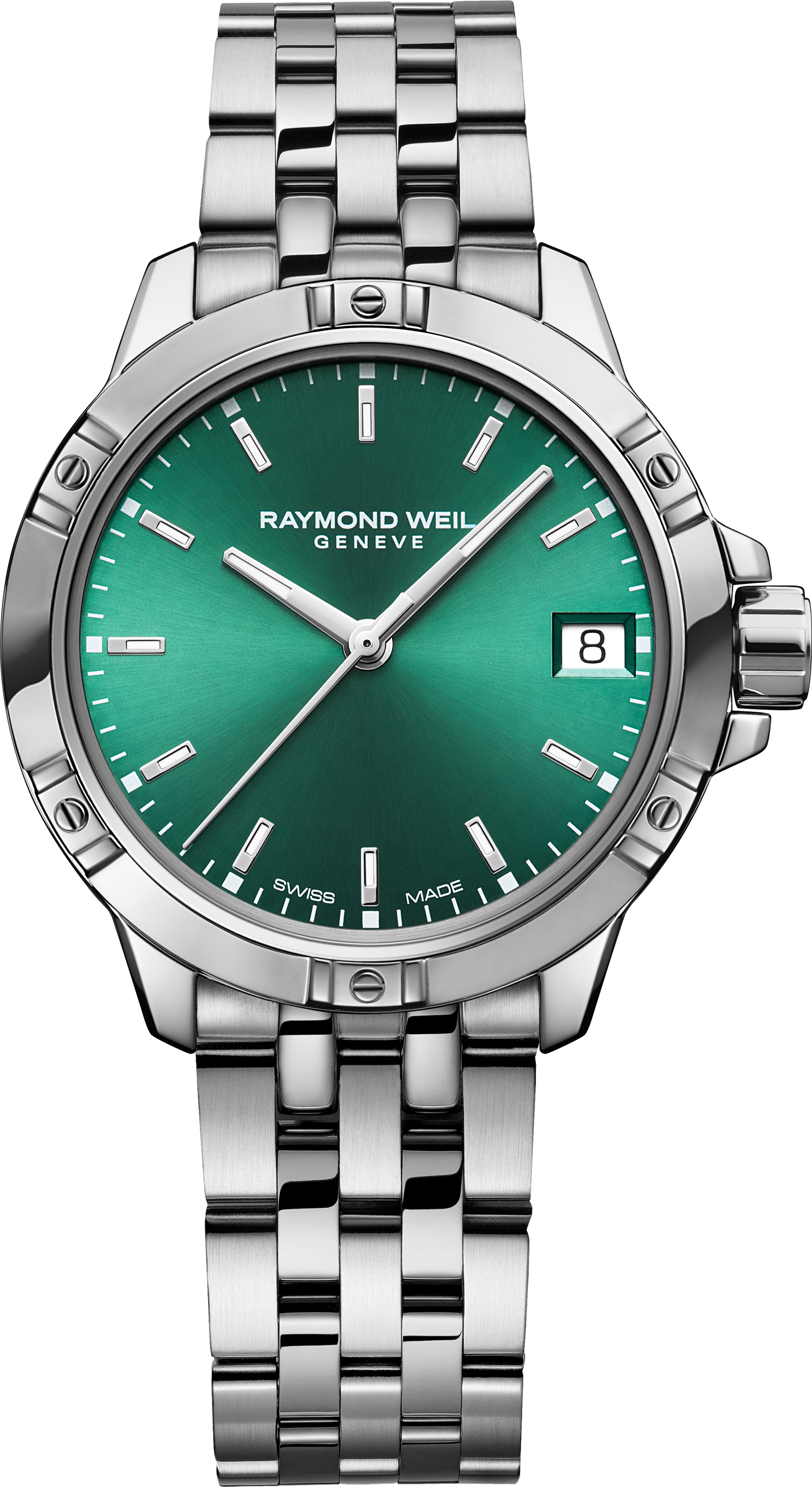 Dit is een horloge van het merk Raymond Weil gemaakt voor dames.
De specificaties zijn als volgt:
Kastmaat: 30 mm
Kastdikte: 7,35 mm
Waterdichtheid: 10 ATM / 100 Meter / 330 Feet
Dit horloge heeft de volgende functies/eigenschappen:
Datumaanduiding