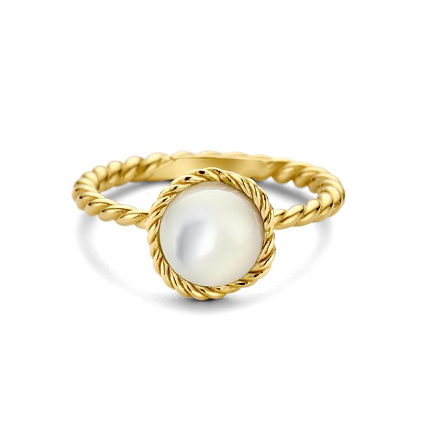 14k gouden ring met witte mother of pearl steen. 