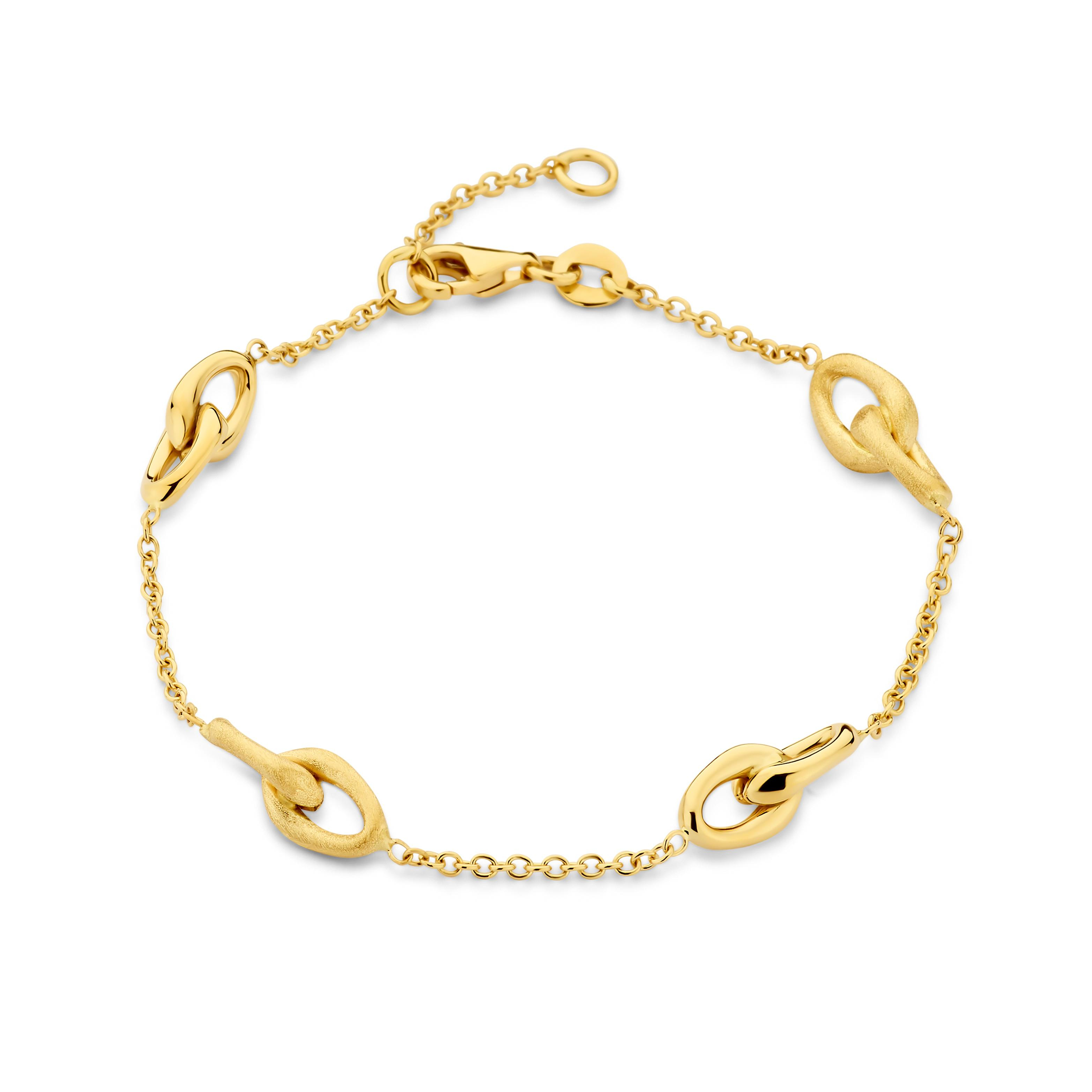 Armband in 18 karaat geel goud mat blinkend schakels