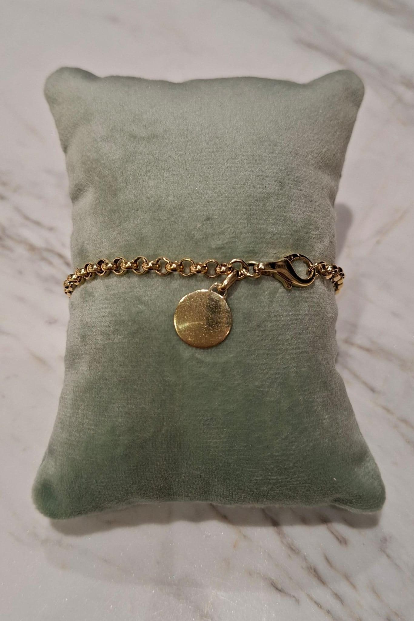 OCC-JASSERON. Geelgouden jasseron armband occasion, met graveerplaatjes. 