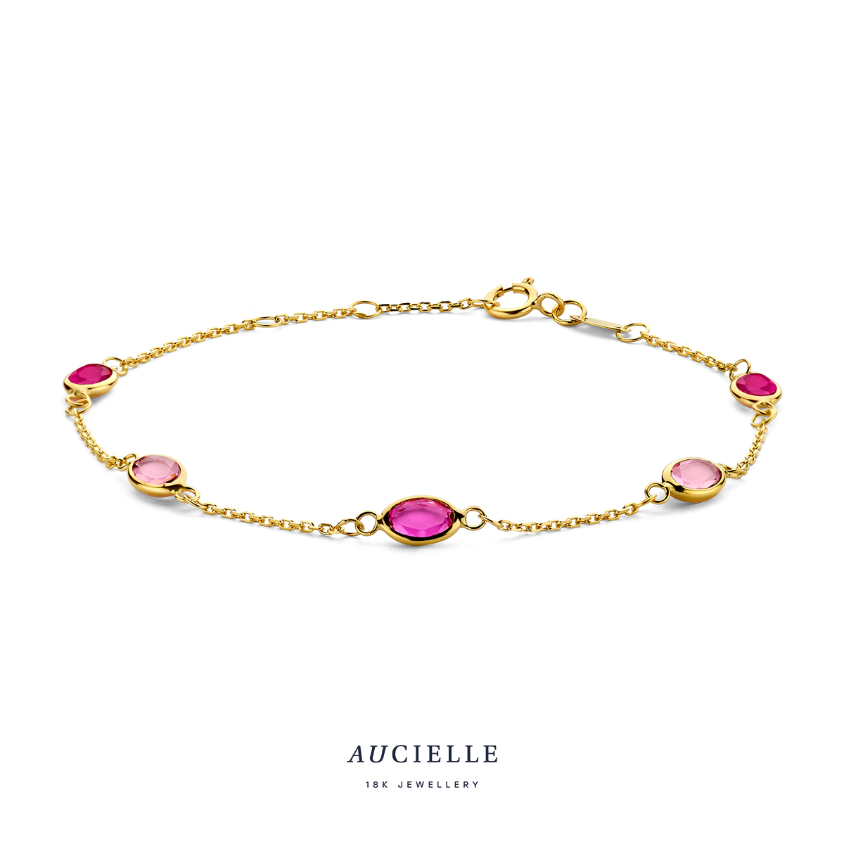 AuCielle Armband goud 18k met roze steentjes - 18cm