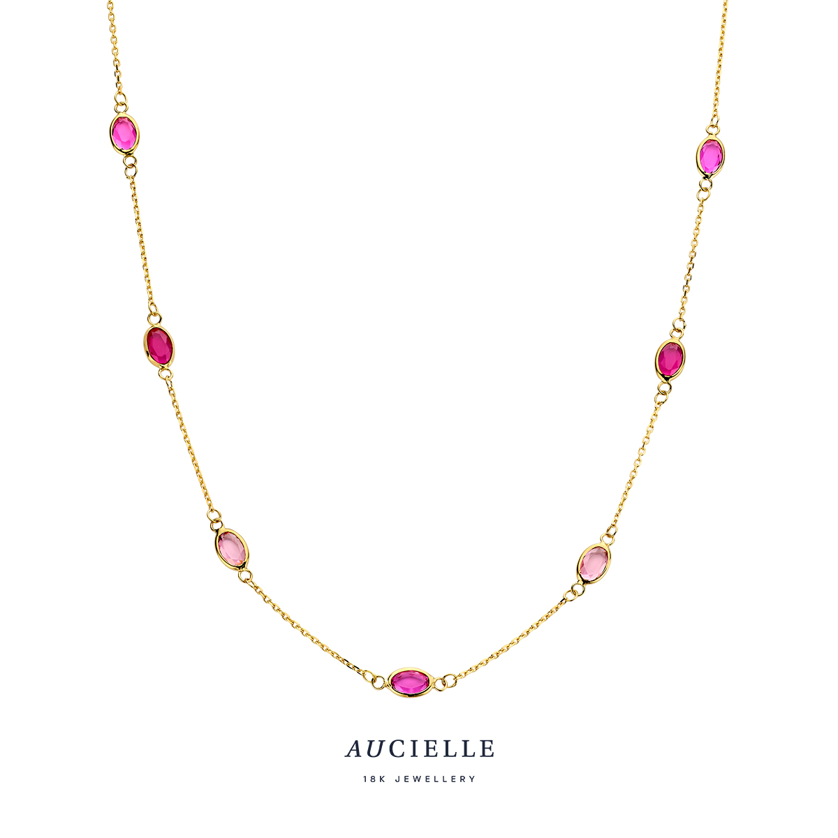 AuCielle Collier goud 18k met roze steentjes - 45cm