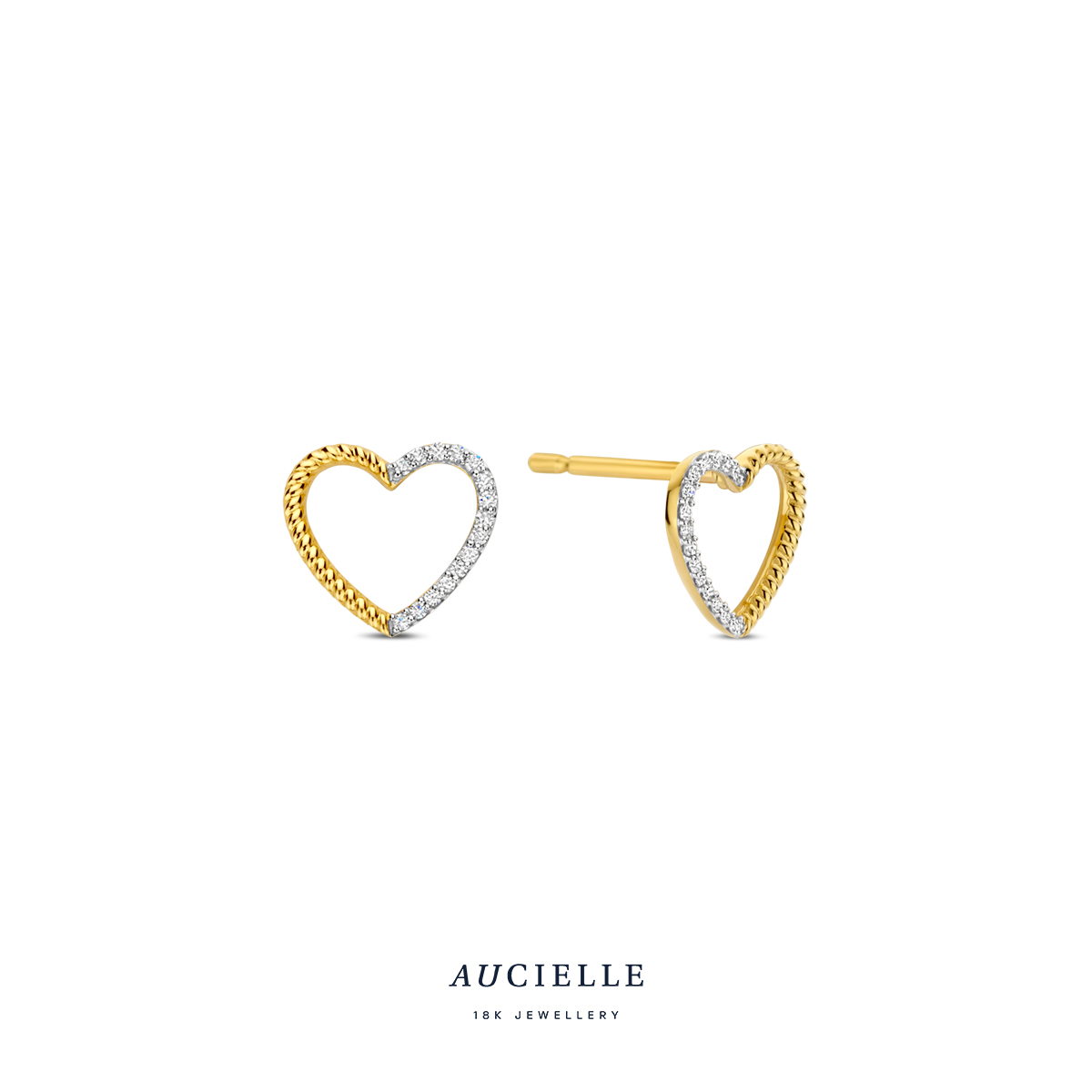 AuCielle Oorstekers goud 18k hart gezet met briljant