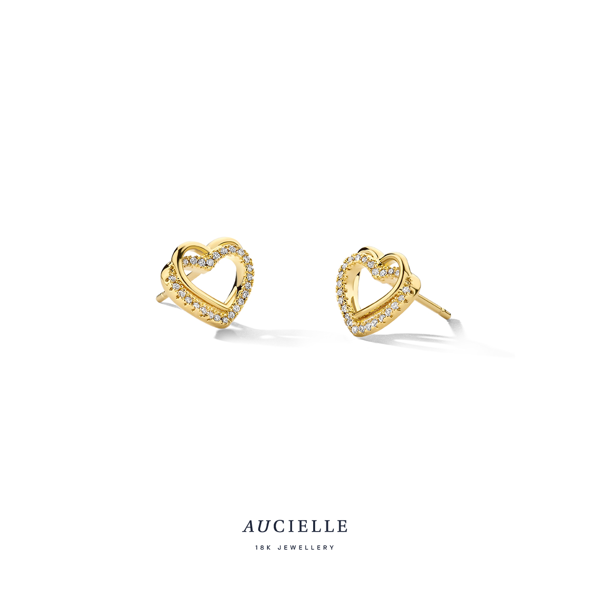 AuCielle Oorstekers goud 18k hartjes met zirconia 