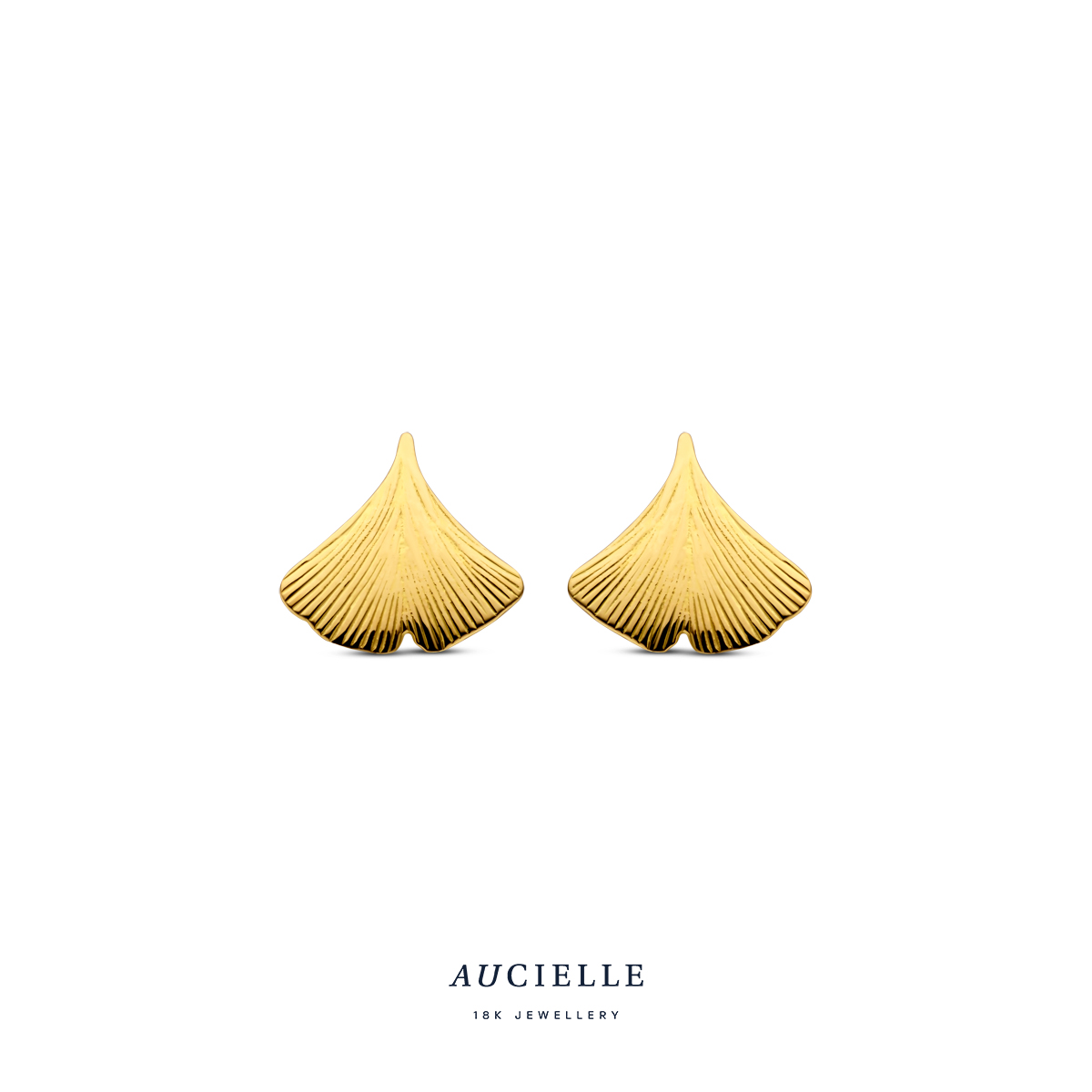 AuCielle Oorstekers goud 18k Ginkgo Biloba