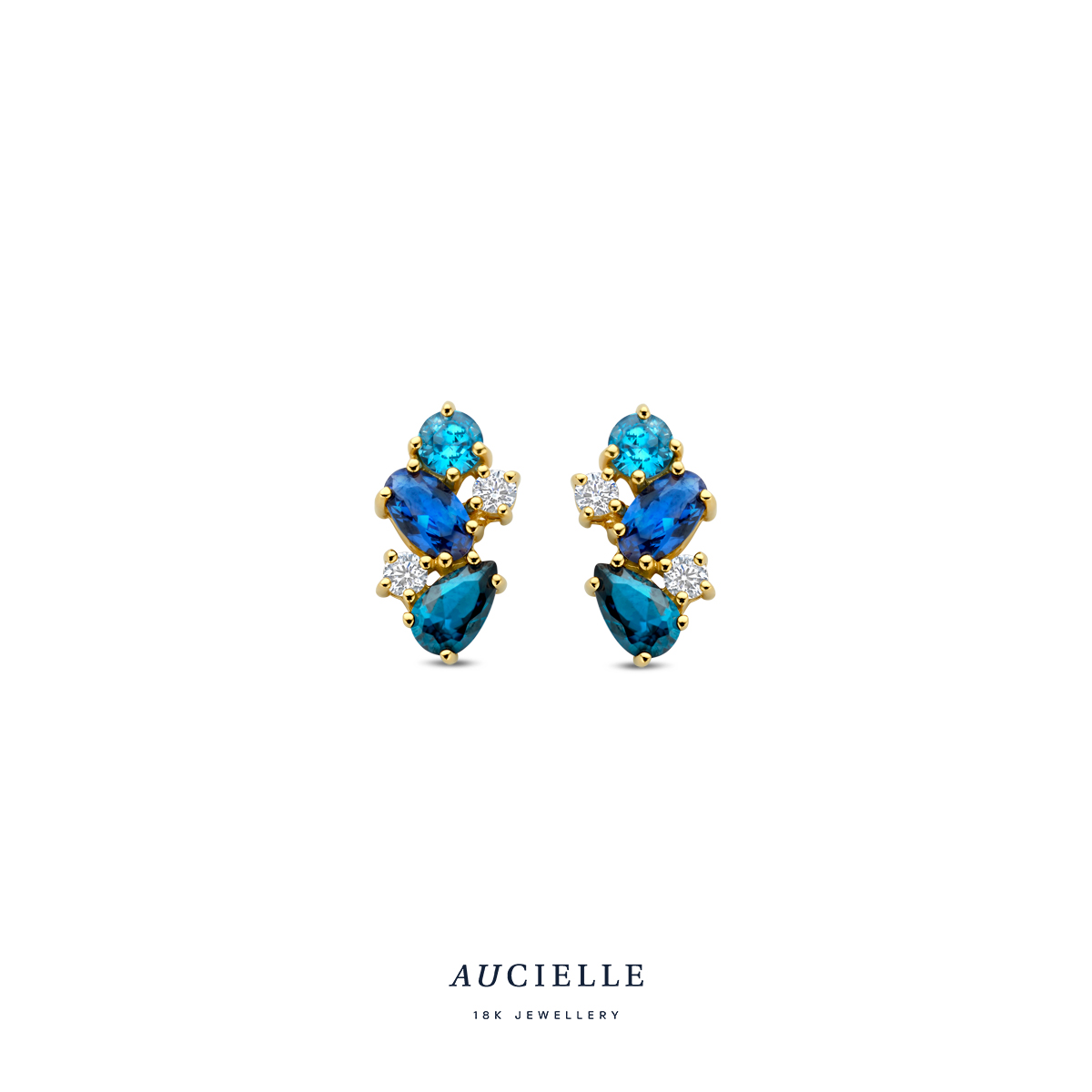 Aucielle Oorstekers Goud 18k met blauwe zirconia