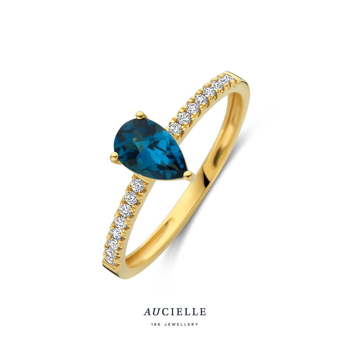 Aucielle ring goud 18k met peer LB topaas en zirkonia steentjes