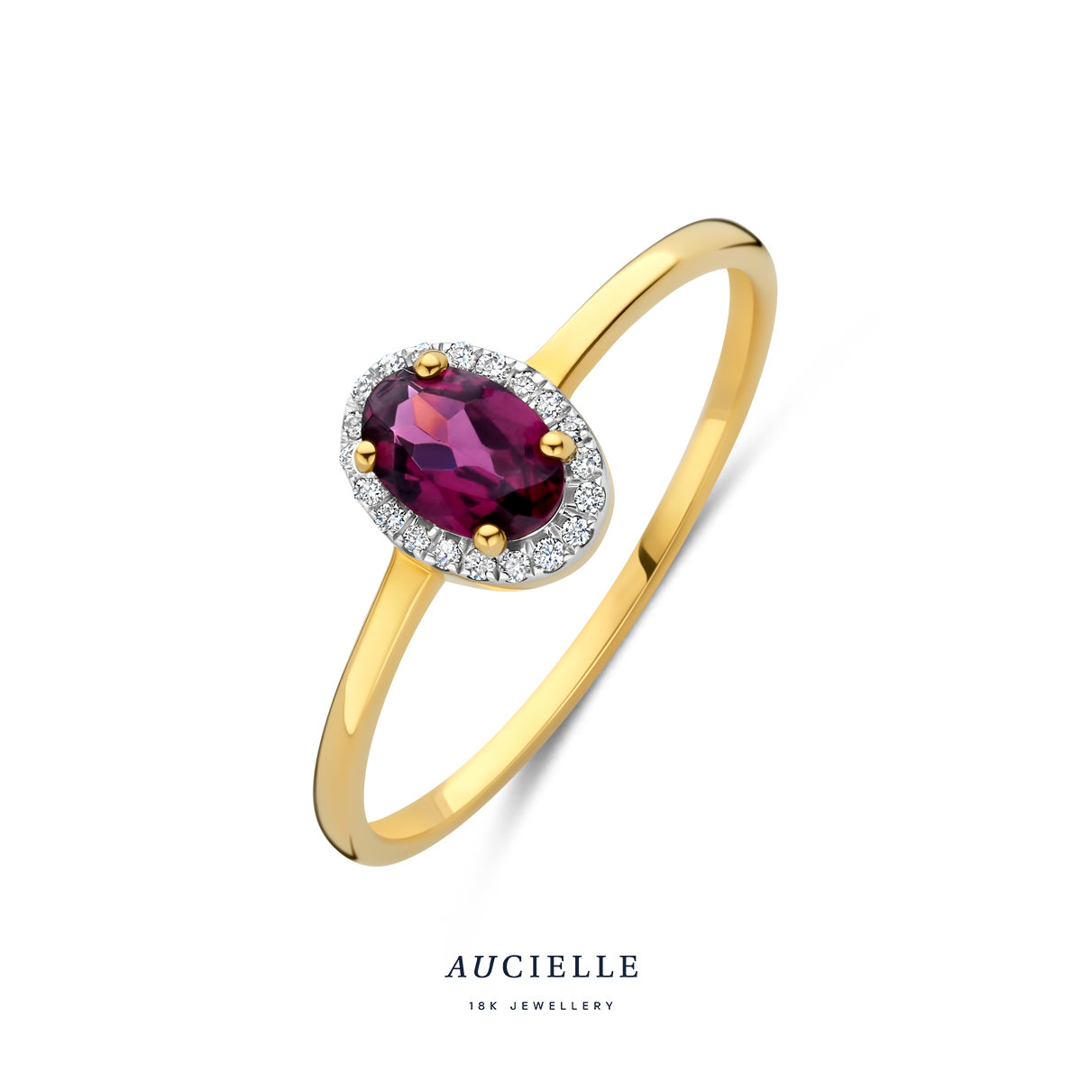 Aucielle ring goud 18k met briljant en rhodolite