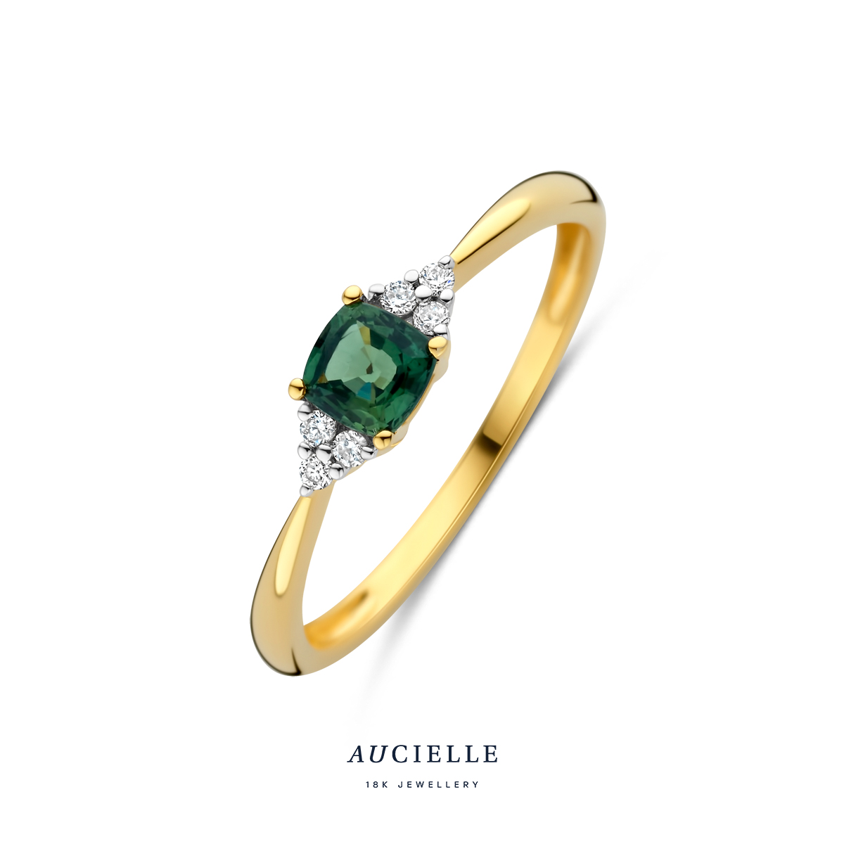 Aucielle ring goud 18k met tourmalijn en briljant 