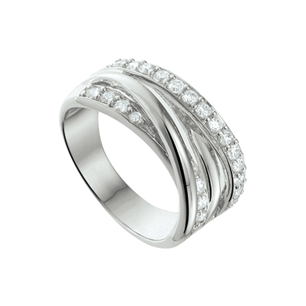 Gerhodineerd zilveren ring met zirkonia.