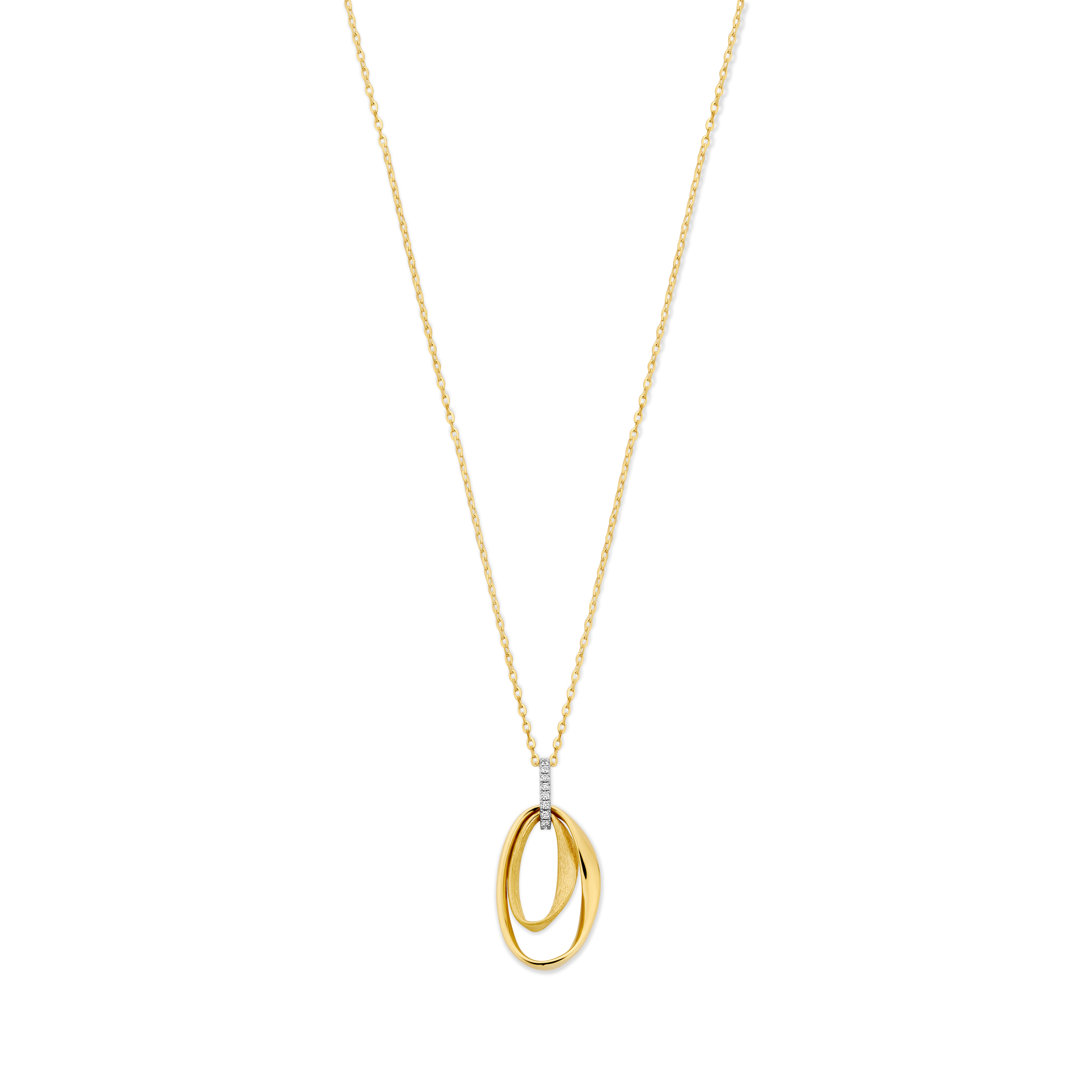 18karaat ketting met  mat/blinkend  hanger gezet met natuurlijke diamant 0.11ct