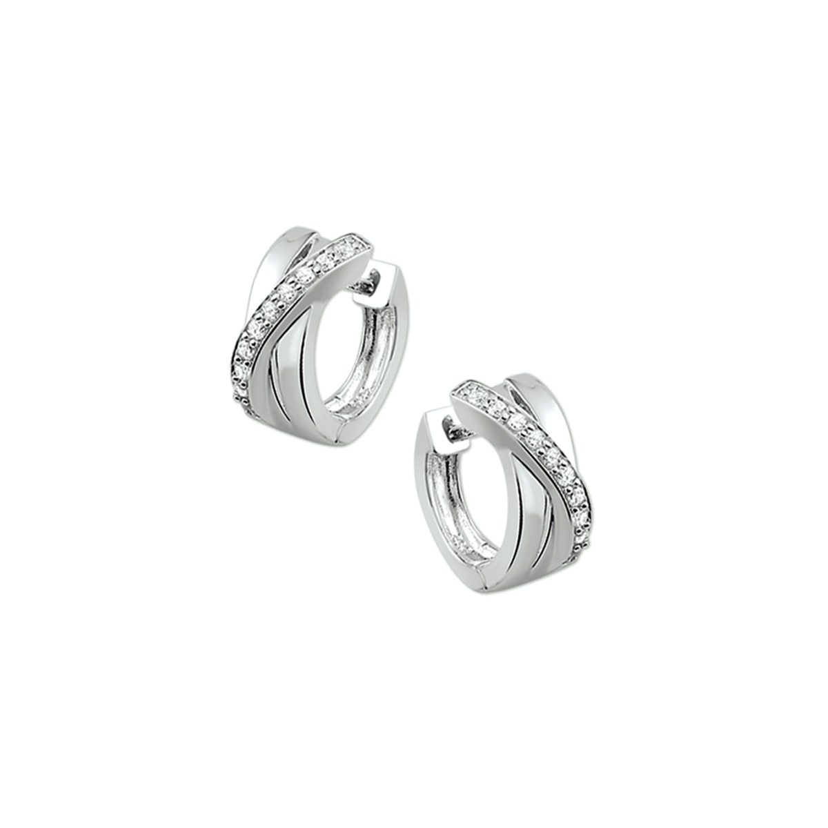 Gerhodineerd zilveren klapoorringen met zirkonia. De klapoorringen zijn onderdeel van een set.