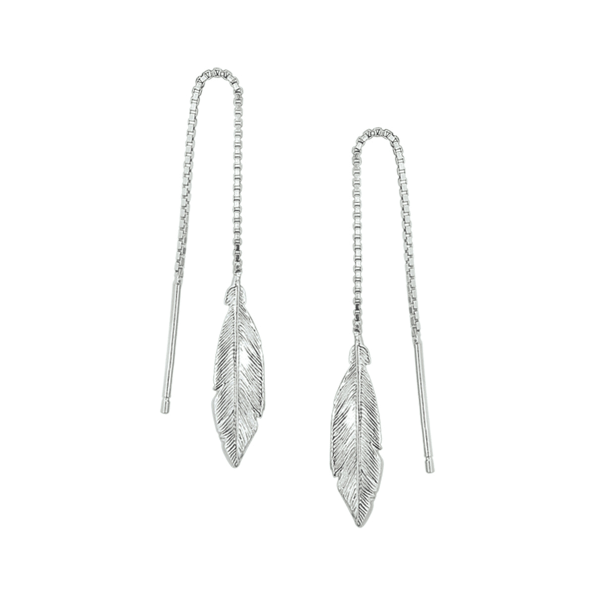 Gerhodineerd zilveren doortrekoorbellen met een veer.