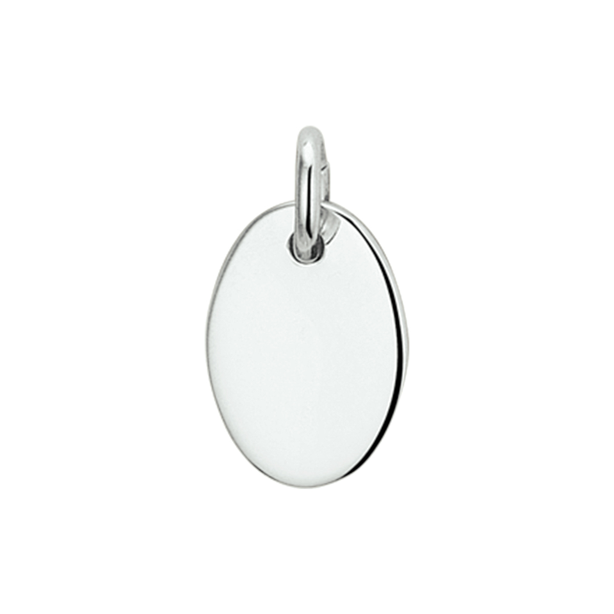 Gerhodineerd zilveren ovale graveerhanger met een afmeting van 14x10mm uitgevoerd met een stevig hangoog. De hanger heeft een dikte van 0.9mm.