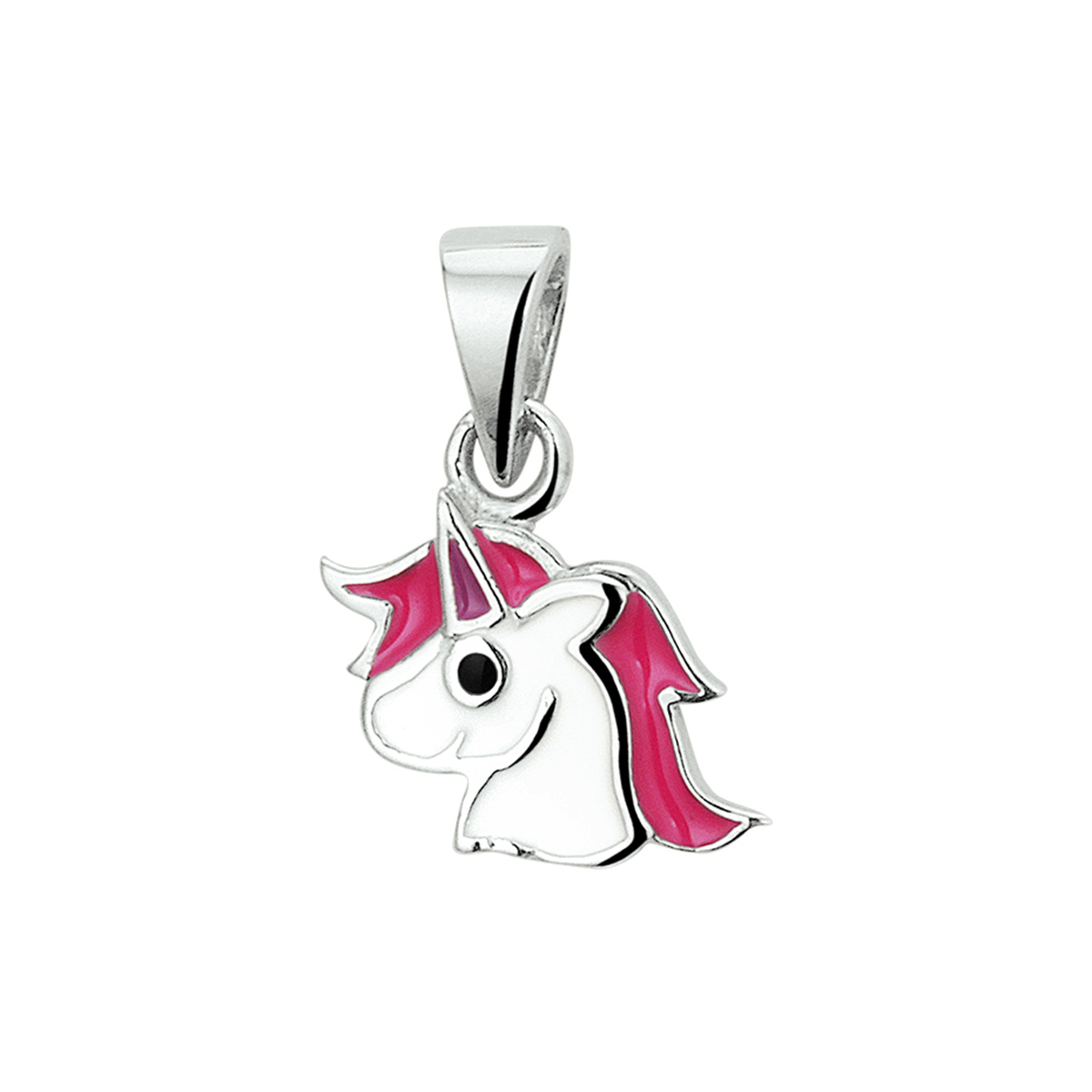 Gerhodineerd zilveren emaille eenhoorn hanger met een afmeting van 15x10.5mm. Deze hanger is perfect te combineren met bijpassende sieraden uit onze collectie.
