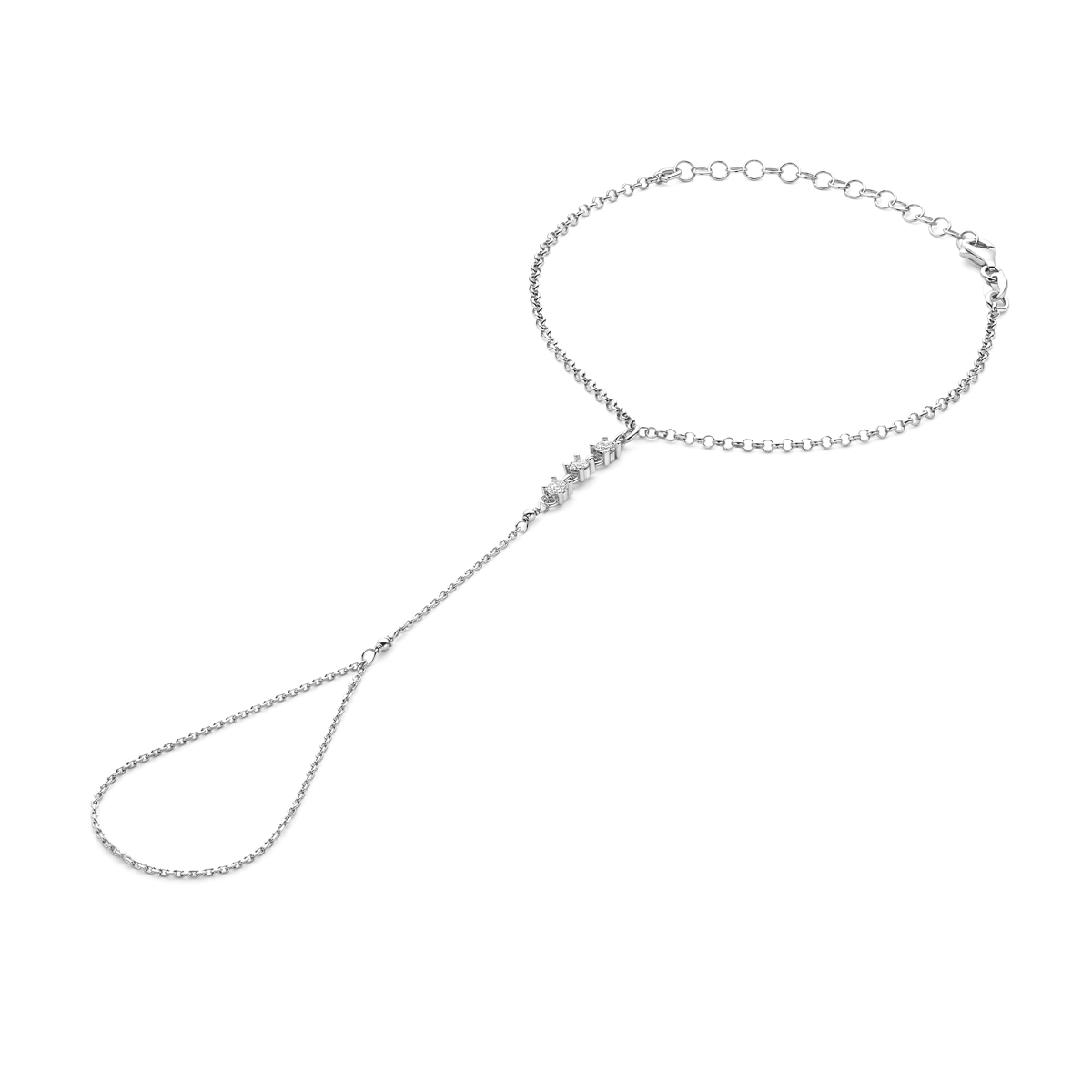 Gerhodineerd 925 zilveren handsieraad met een schakelbreedte van 2mm. Het handsieraad heeft een draaglengte van 17+5cm. Uitgevoerd met zirkonia en karabijnsluiting.