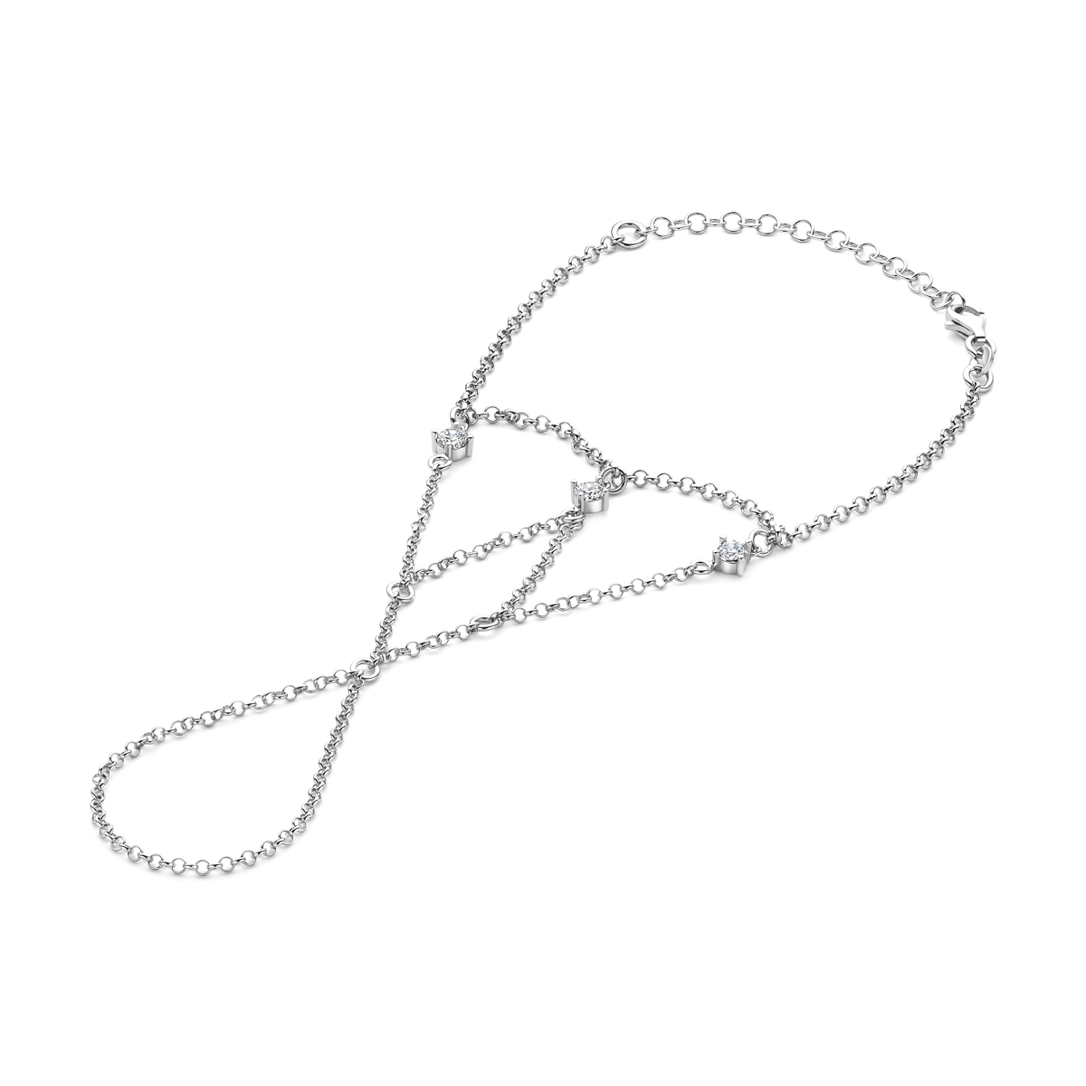 Gerhodineerd 925 zilveren handsieraad met een schakelbreedte van 2mm. Het handsieraad heeft een draaglengte van 17+5cm. Uitgevoerd met zirkonia en karabijnsluiting.