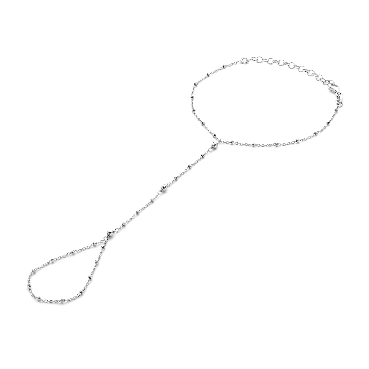 Gerhodineerd 925 zilveren handsieraad met een draaglengte van 17cm en 5cm extensie. Uitgevoerd met een karabijnsluiting.