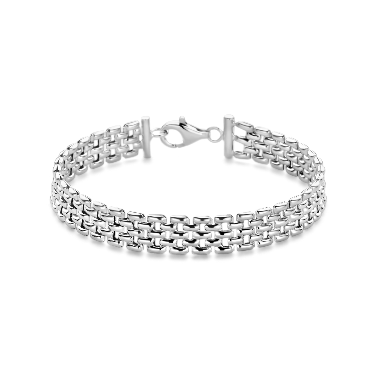 Gerhodineerd 925 zilveren armband uitgevoerd met een panter schakel van 8mm. De armband heeft een draaglengte van 17cm en is uitgevoerd met karabijnsluiting.