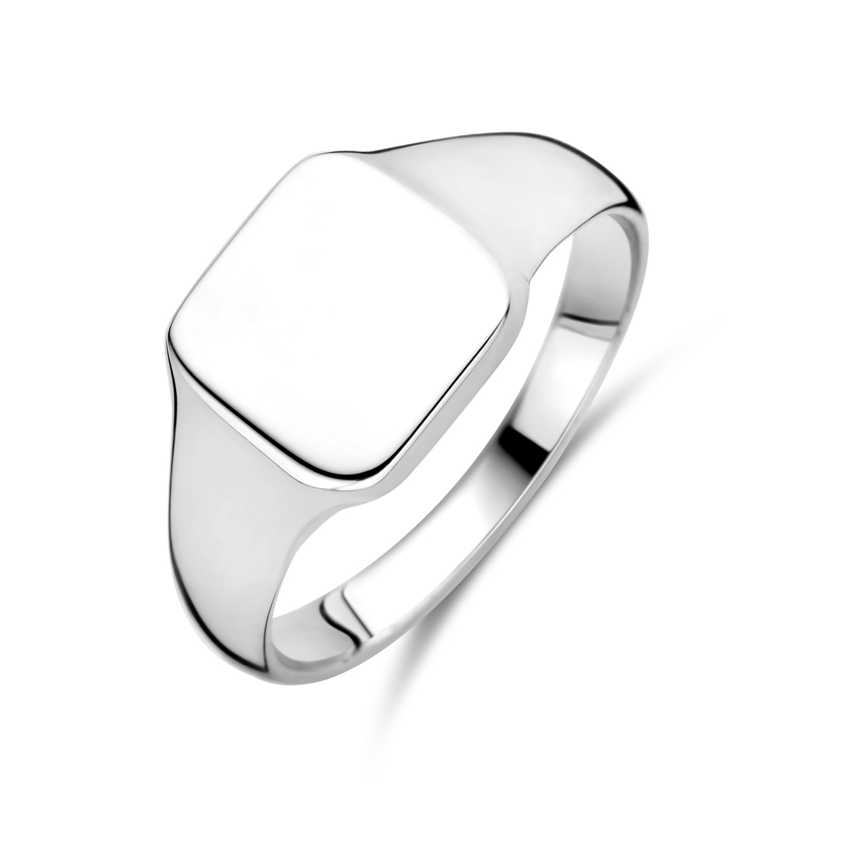 Gerhodineerd zilveren graveerring met een afmeting van 9x9 mm.