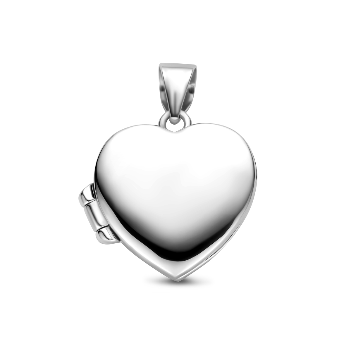Gerhodineerd 925 zilveren&nbsp;medaillon in de vorm van een hart. Het&nbsp;medaillon heeft een afmeting van 15.5x17.5mm.