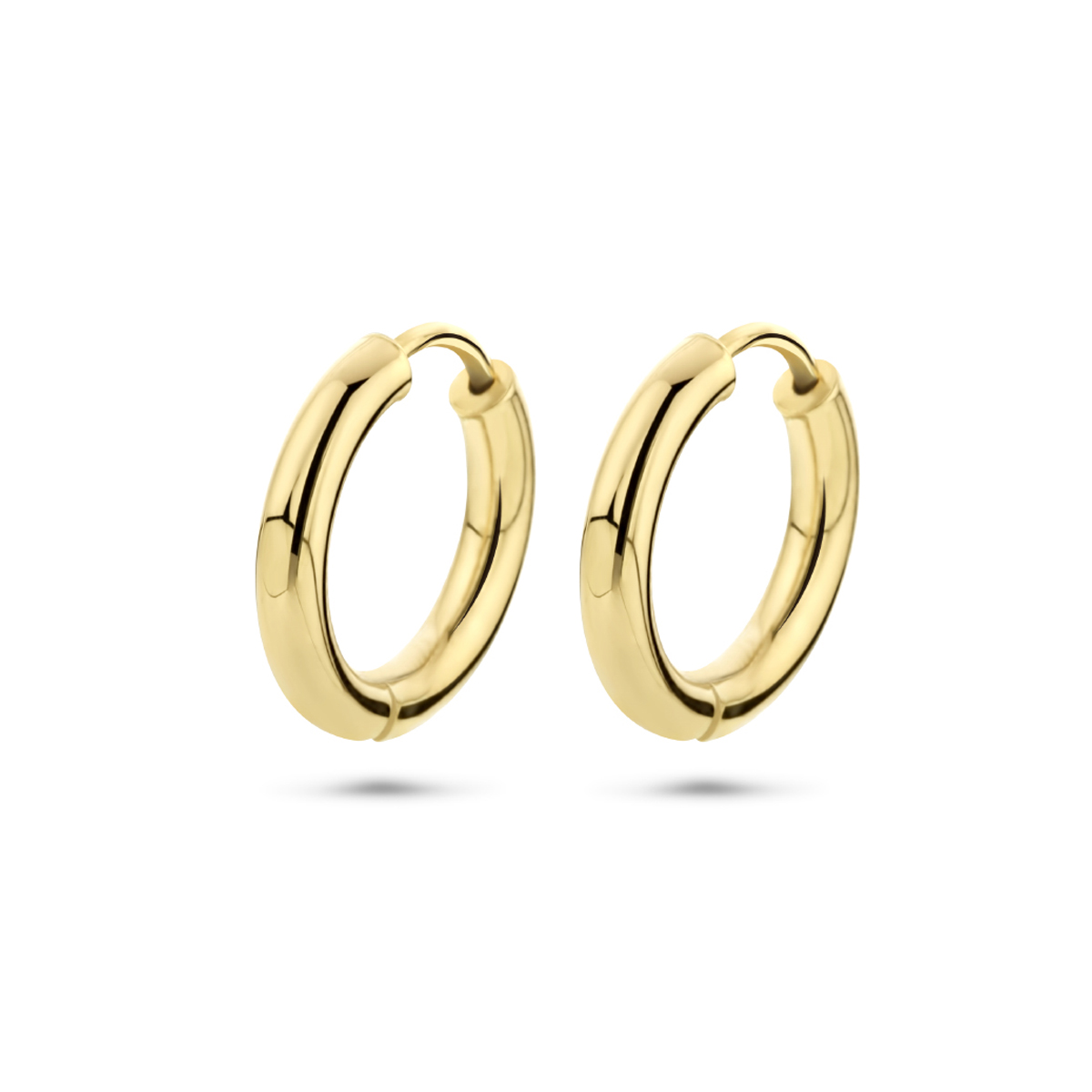 Geelgouden klapoorringen met een ronde buis.