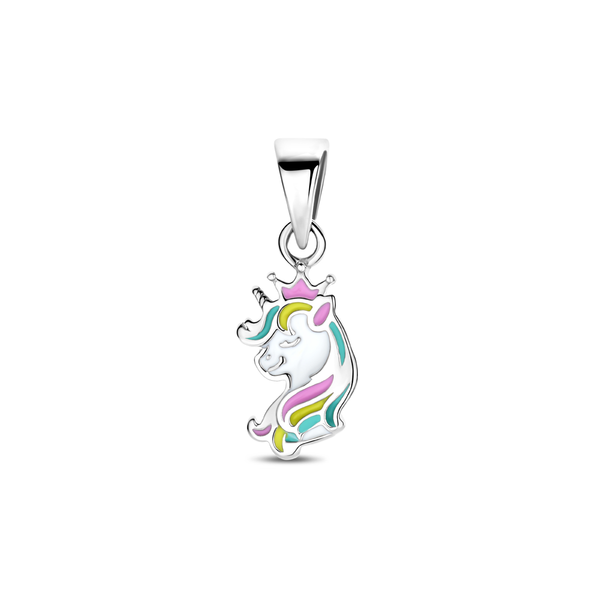 zilveren hanger, multicolor unicorn