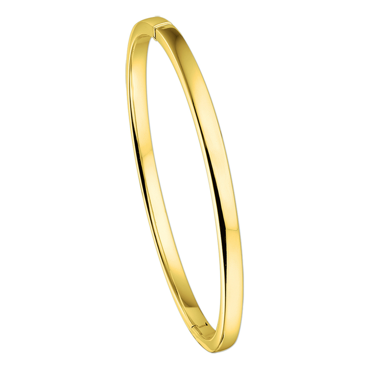 Geelgouden bangle met een vlakke buis en een scharnier-sluiting.