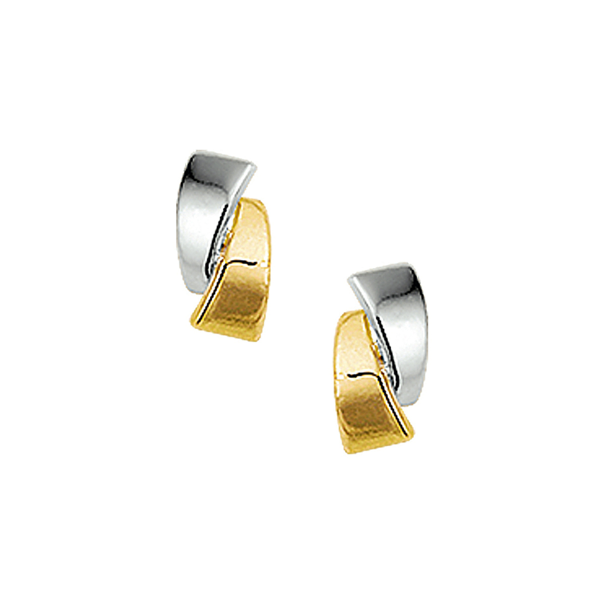 Bicolor wit- en geelgouden oorknoppen met een poli afwerking.