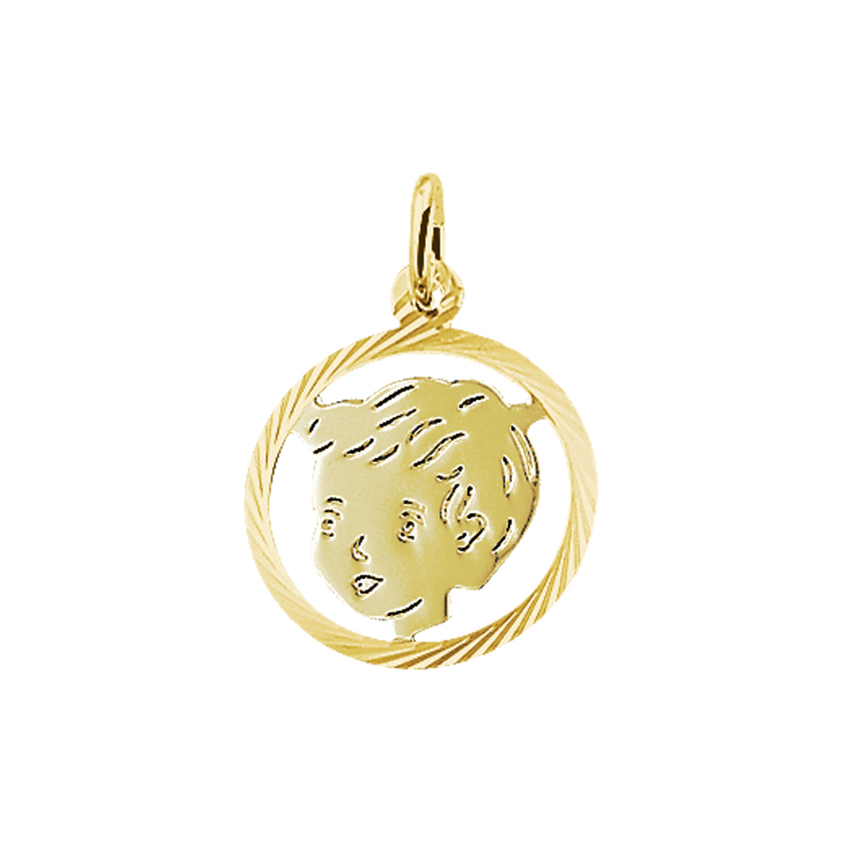 Geelgouden hanger met een kinderhoofdje en een gediamanteerde afwerking.