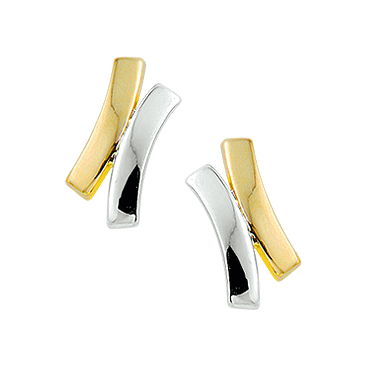 Bicolor wit- en geelgouden oorknoppen met een poli afwerking.