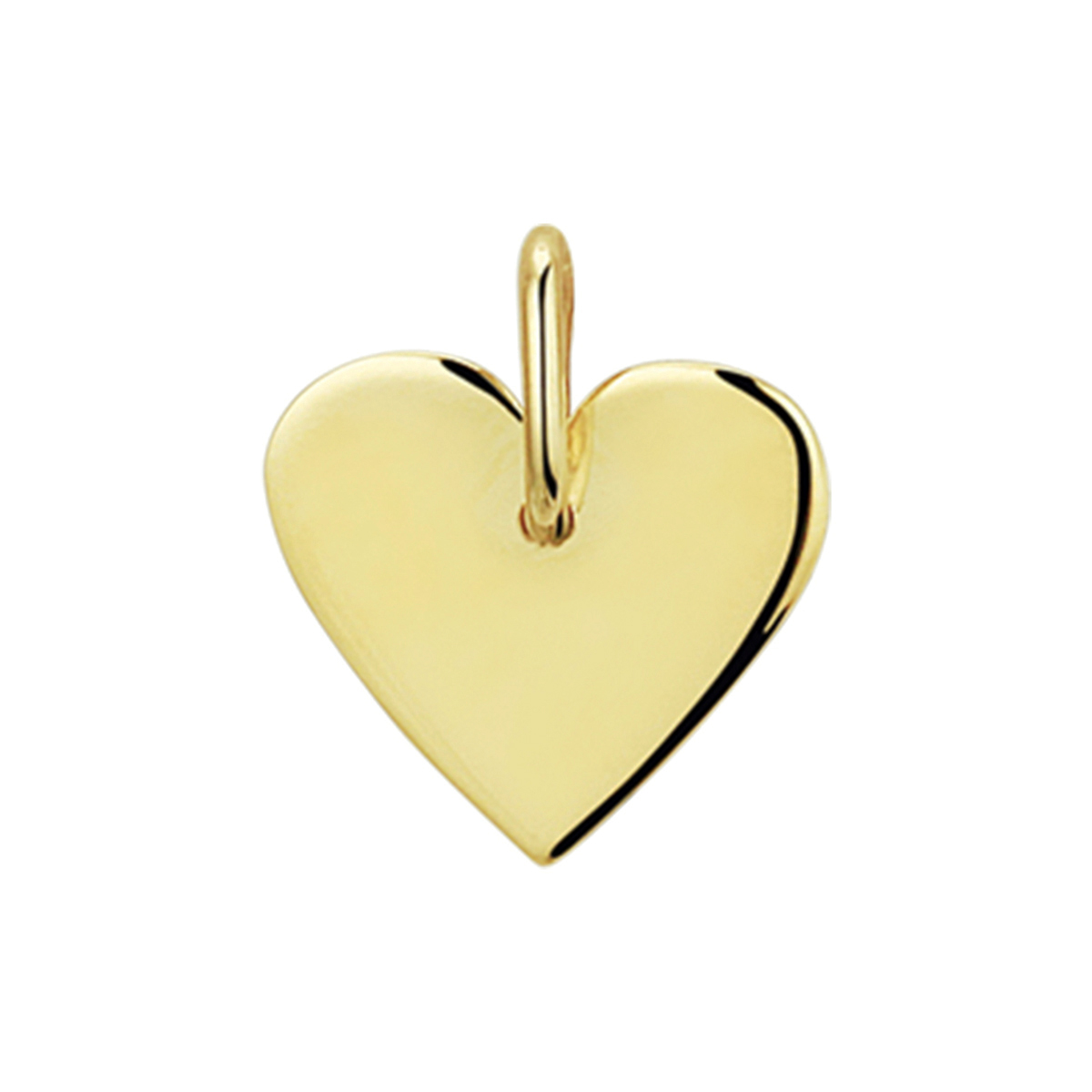 Geelgouden graveerhanger met een hoogte van 1.3cm en hartje van 10.7x11.6mm met een dikte van 0.5mm en een stevig hangoog.