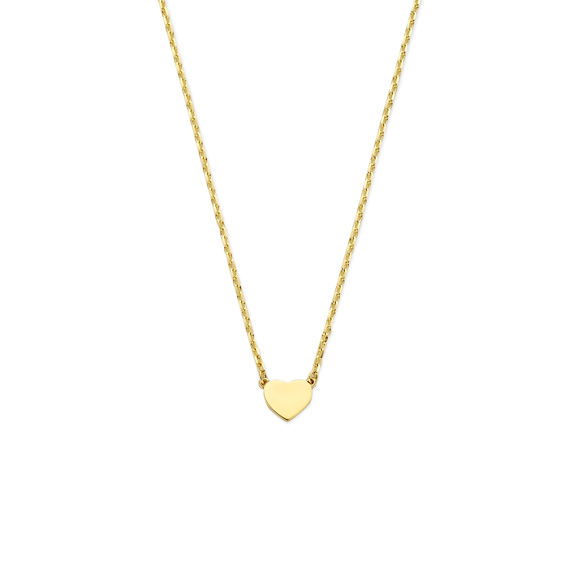 14k Geelgouden collier uitgevoerd met een hartje. Het collier heeft draaglengtes van 41-43-45cm en een schakelbreedte van 1mm.