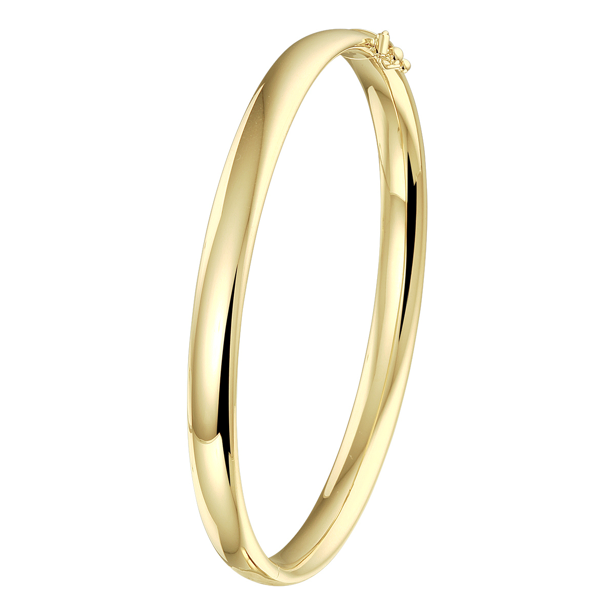 14k Geelgouden bangle uitgevoerd met een scharnier. De bangle heeft een breedte van 6mm en een binnendiameter van 60mm.
