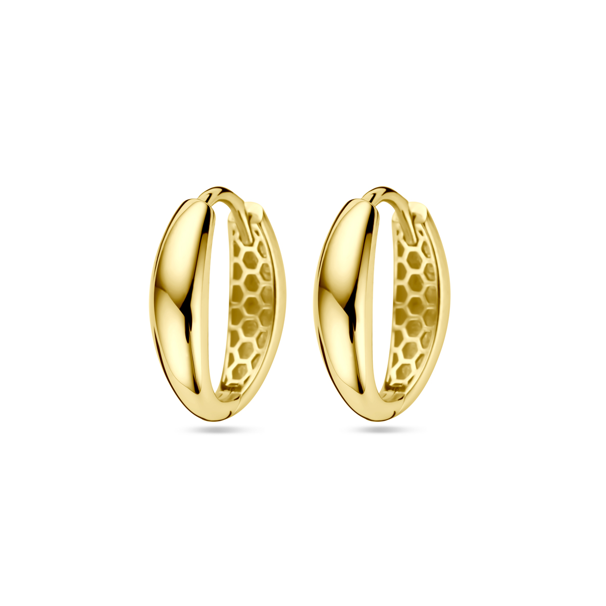 14k Geelgouden klapoorringen. De oorringen hebben een totale hoogte van 16mm.