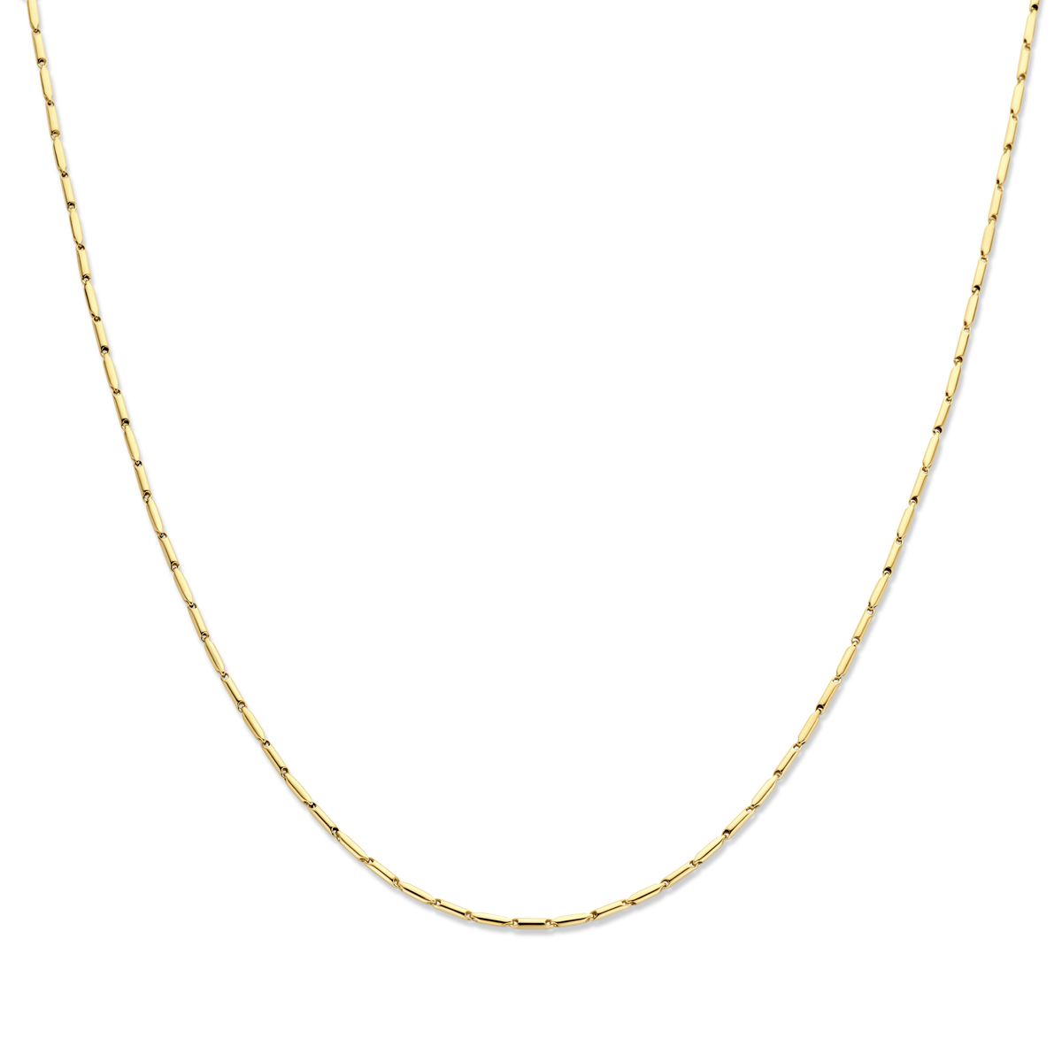 14k Geelgouden collier uitgevoerd met een breedte van 1.9mm. Het collier heeft een draaglengte van 43cm. Uitgevoerd met karabijnsluiting.
