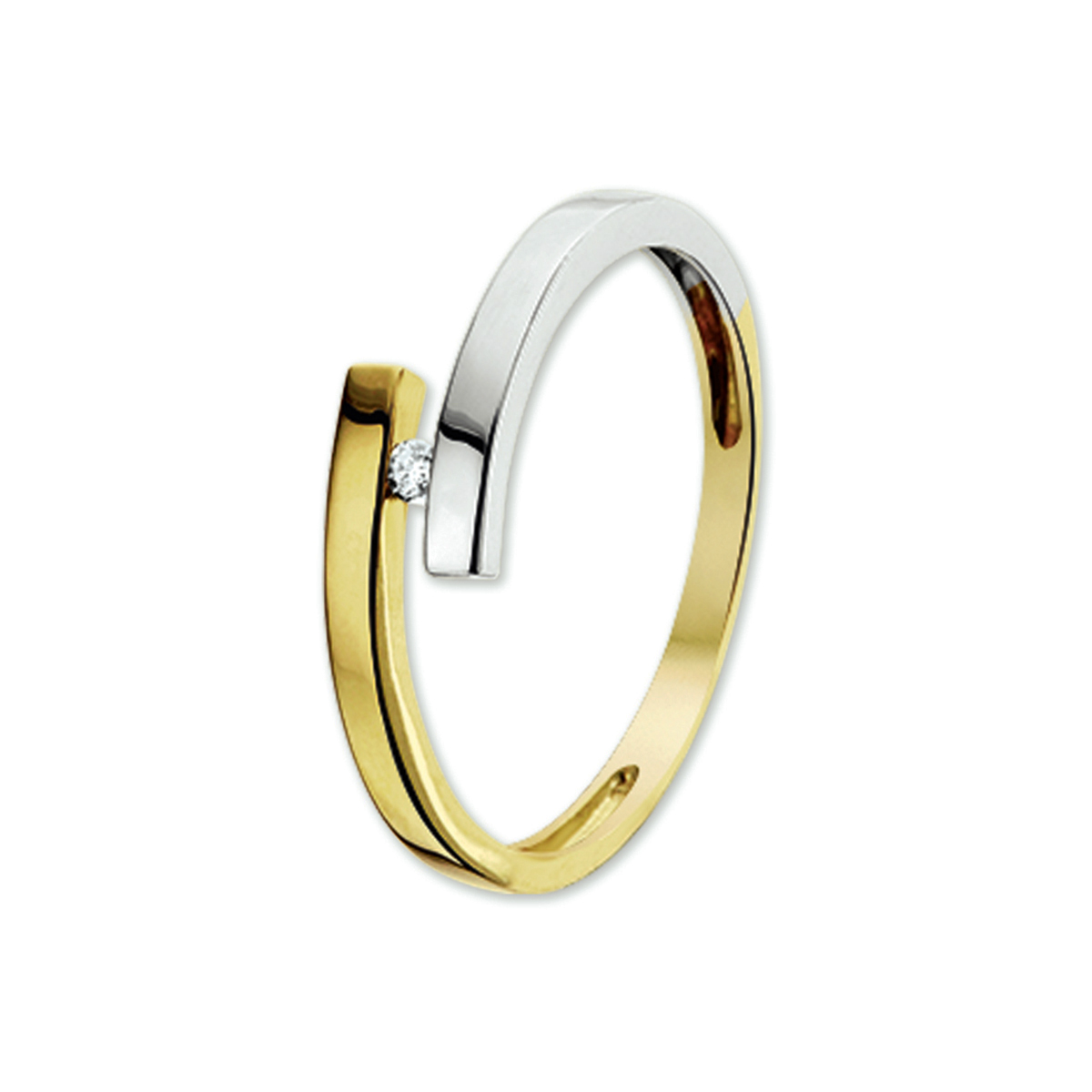 Bicolor wit- en geelgouden ring met diamant.