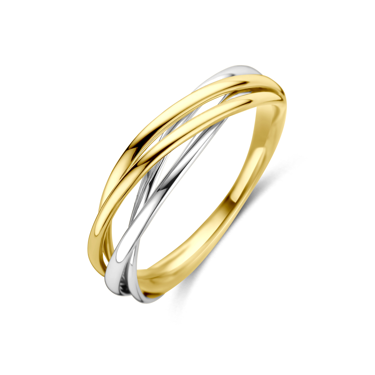 14k Bicolor geel en witgouden ring met een breedte van 5mm.