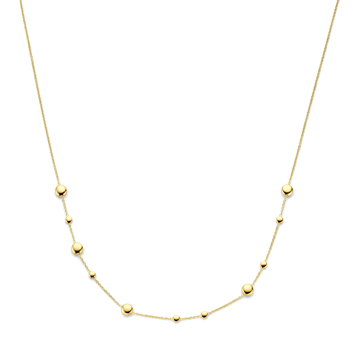 Deze prachtige 14krt. geelgouden collier met bolletjes en een lengte van 450 mm. Gemaakt van hoogwaardig goud, met een doorsnee van 6 mm en een glanzende afwerking. Perfect te dragen als elegant sieraad voor zowel dagelijkse gelegenheden als speciale momenten. Een tijdloos en stijlvol accessoire.