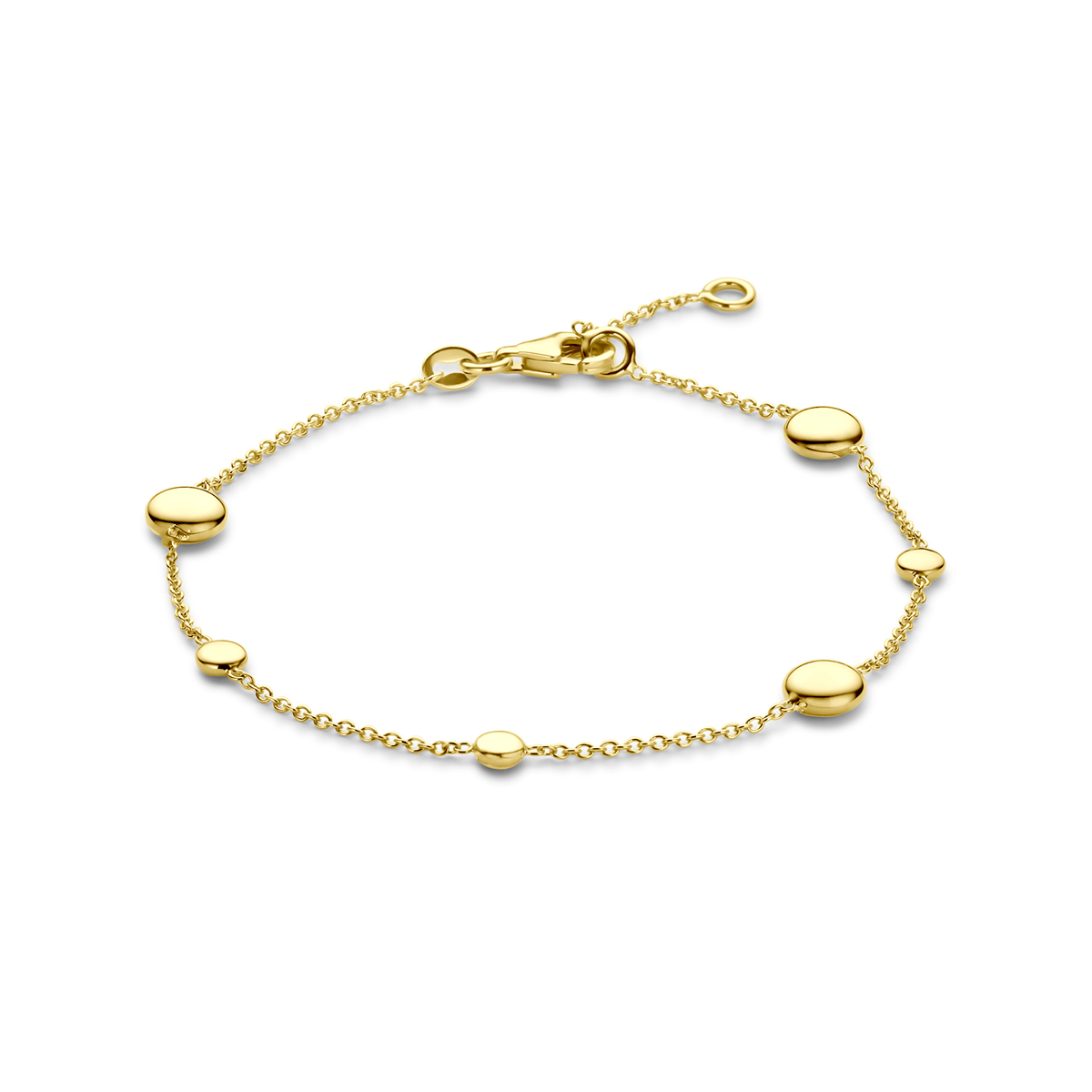 14k Geelgouden armband met draaglengtes van 17-19cm en een schakelbreedte van 1mm. Uitgevoerd met karabijnsluiting.