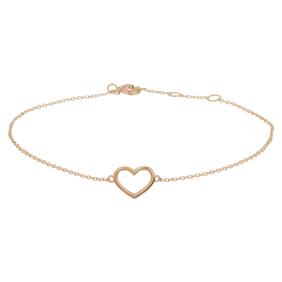 Dit fijne 14k rosegouden armbandje met een open hartje geeft je outfit een vriendelijke touch. De armband heeft draaglengtes van 16, 17 en 18cm. De schakelbreedte is 0.8mm. Dit fijne 14k rosegouden armbandje met een open hartje geeft je outfit een vriendelijke touch. De armband heeft draaglengtes van 16, 17 en 18cm. Tip: Combineer de armband met bijpassende hartjes sieraden uit onze collectie voor een romantische uitstraling!