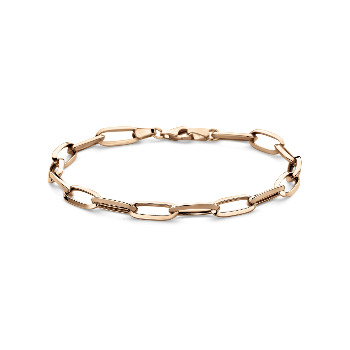 14k Roségouden armband met een schakelbreedte van 5.8mm. De armband is uitgevoerd met een karabijn sluiting en heeft een draaglengte van 19cm.
