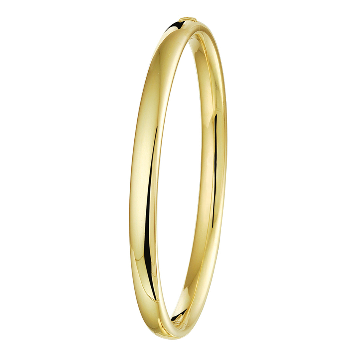 Geelgoud met zilveren kern bangle met scharnier van 6mm uitgevoerd met ovale buis. De bangle is ook verkrijgbaar in het witgoud met zilveren kern en rosegoud met zilverenkern.