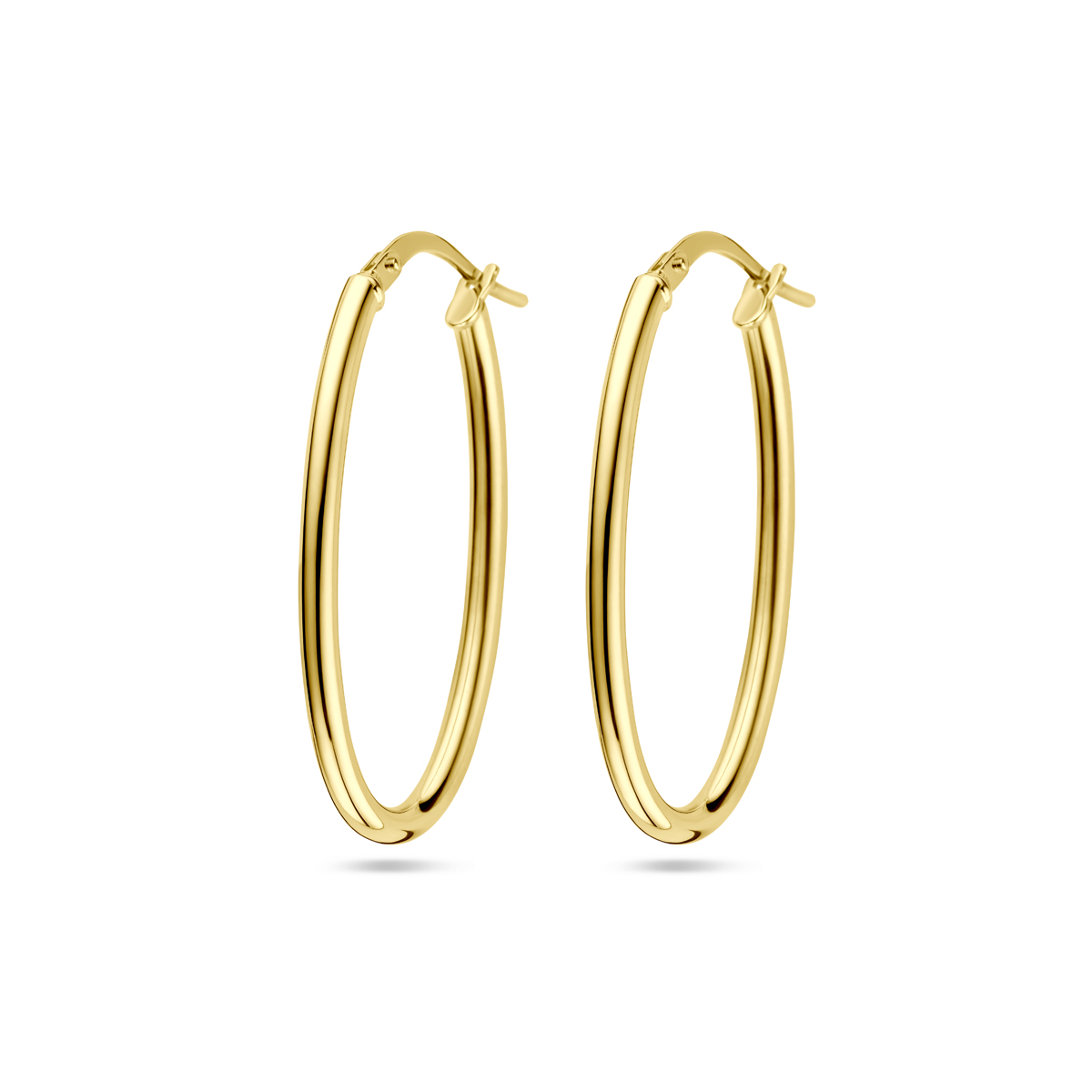 14k Geelgouden met een kern van 925 zilver. De oorringen hebben een afmeting van 34x2mm.