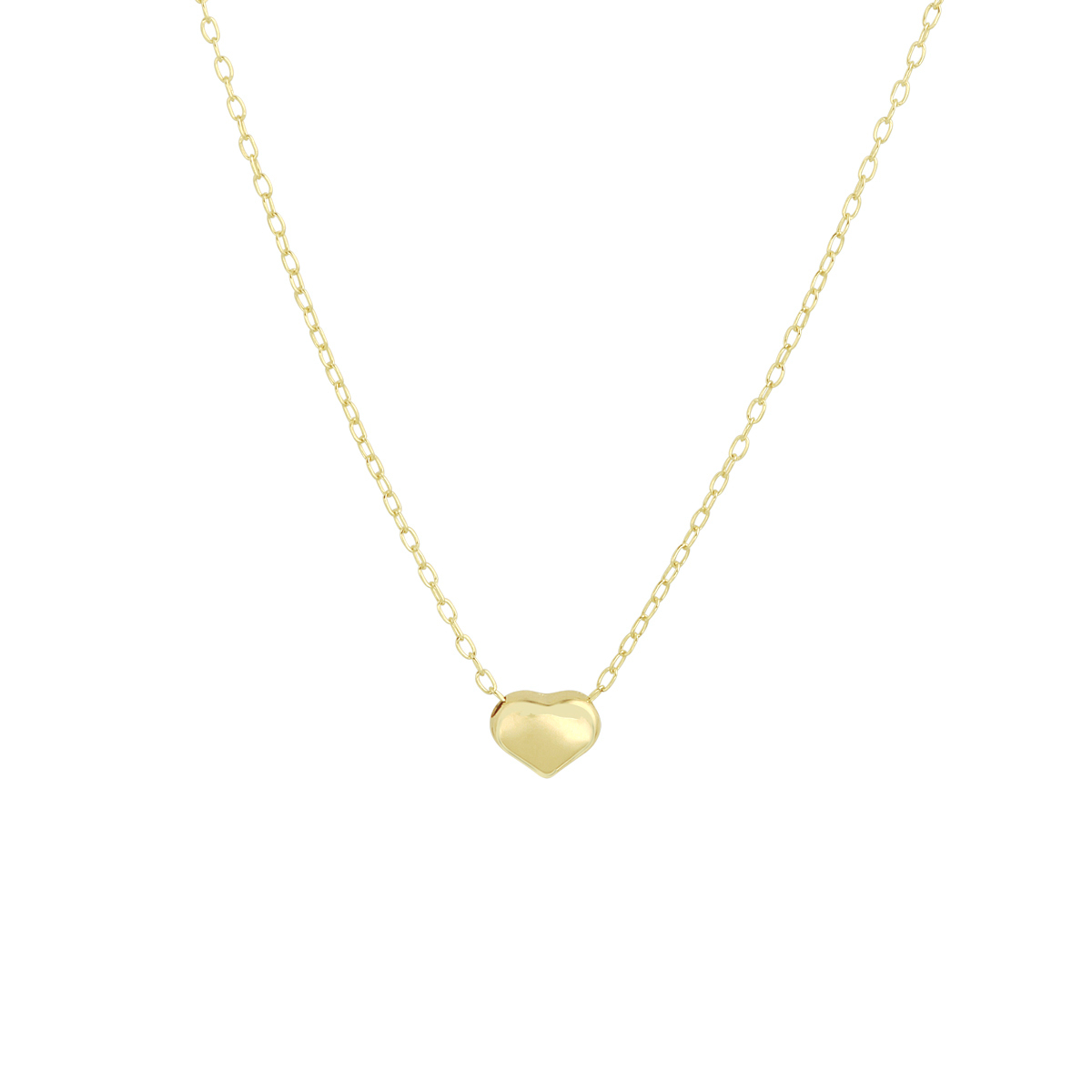 9k Geel kleurig&nbsp;collier uitgevoerd met een hangertje in de vorm van een hartje. Het collier heeft draaglengtes van 42 en 45cm. Het hartje heeft een afmeting van 5x6mm. De schakelbreedte is 1.0mm.