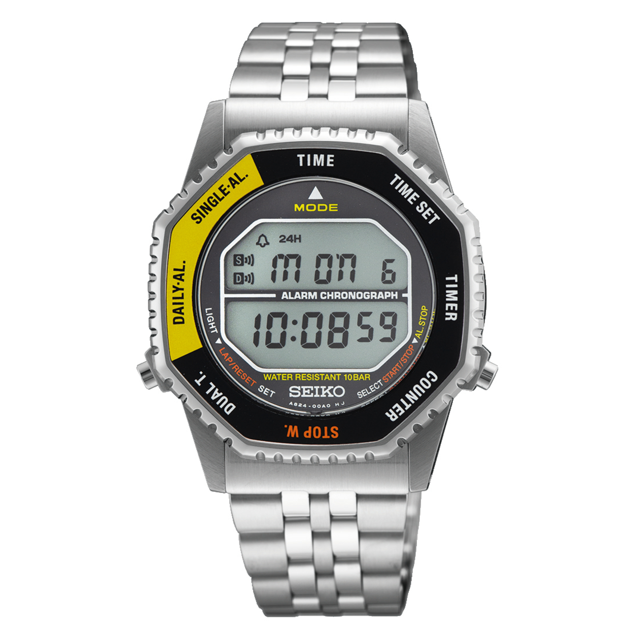 Als je op zoek bent naar een horloge met karakter, dan is deze Seiko Rotocall de perfecte keuze. Met een horlogekast van 37mm en een slank design van roestvrij staal oogt het compact en degelijk. Dankzij de 100meter water-resistentie kun je ‘m gerust de hele dag door dragen.

En het meest bijzondere aan dit horloge? De octagonale draaibezel: door simpelweg de bezel te draaien kies je een functie zoals de timer, alarm of een tweede tijdzone. Daarnaast beschik je over dualtime, een cowntdown timer, dagelijkse en enkele alarmen