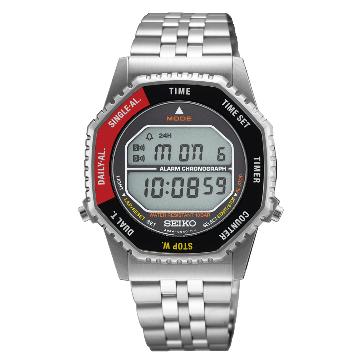 Als je op zoek bent naar een horloge met karakter, dan is deze Seiko Rotocall de perfecte keuze. Met een horlogekast van 37mm en een slank design van roestvrij staal oogt het compact en degelijk. Dankzij de 100meter water-resistentie kun je ‘m gerust de hele dag door dragen.

En het meest bijzondere aan dit horloge? De octagonale draaibezel: door simpelweg de bezel te draaien kies je een functie zoals de timer, alarm of een tweede tijdzone. Daarnaast beschik je over dualtime, een cowntdown timer, dagelijkse en enkele alarmen