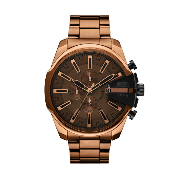 Diesel Quartz heren pols horloge model DZ4697 staal met stalen band brons kleuring. 5 ATM waterdicht.