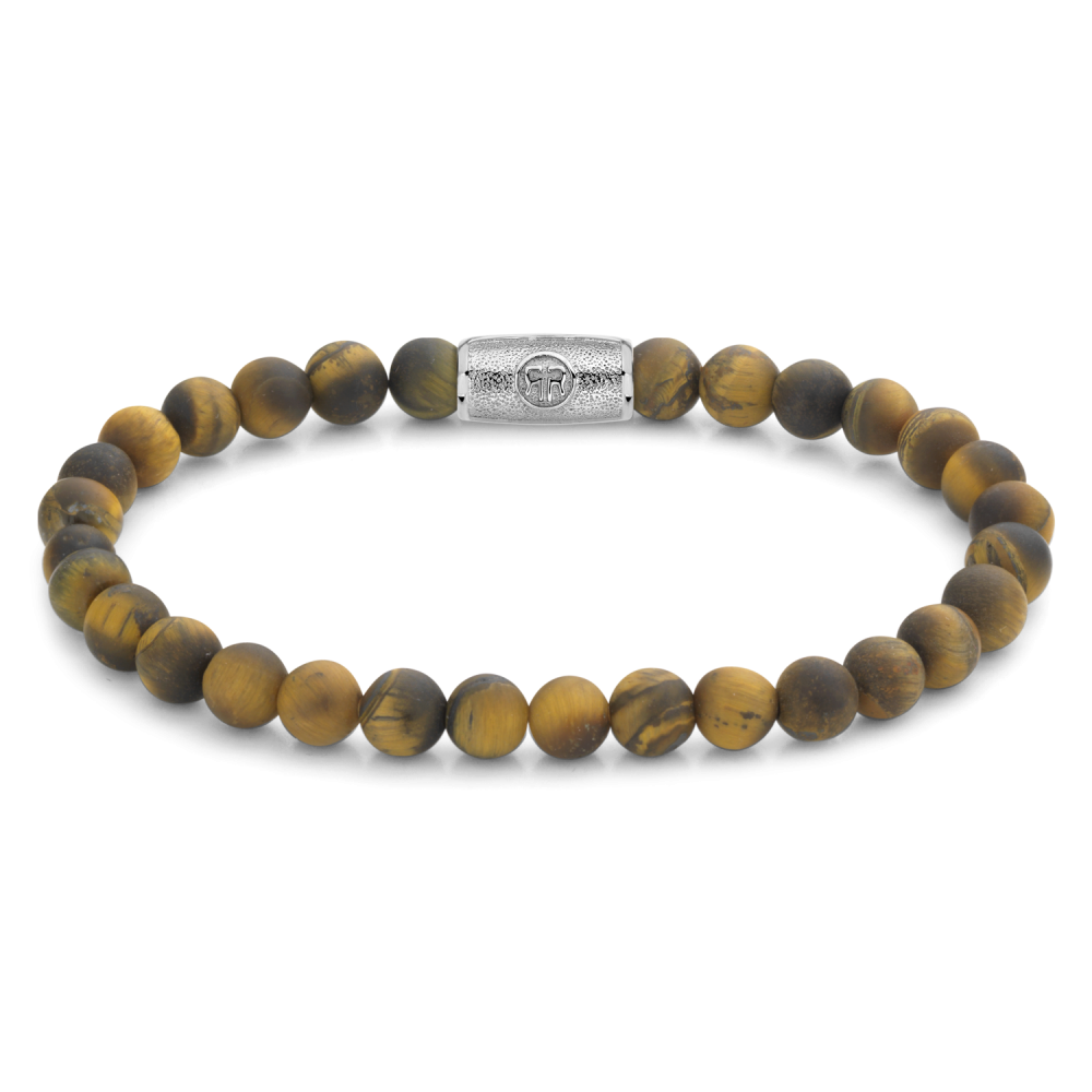 Bead armband, handgemaakt van 6mm stenen met een zilverkleurige sluiting. Het Rebel & Rose sieraad is makkelijk te combineren met andere zilveren, leren of kralenarmbanden.