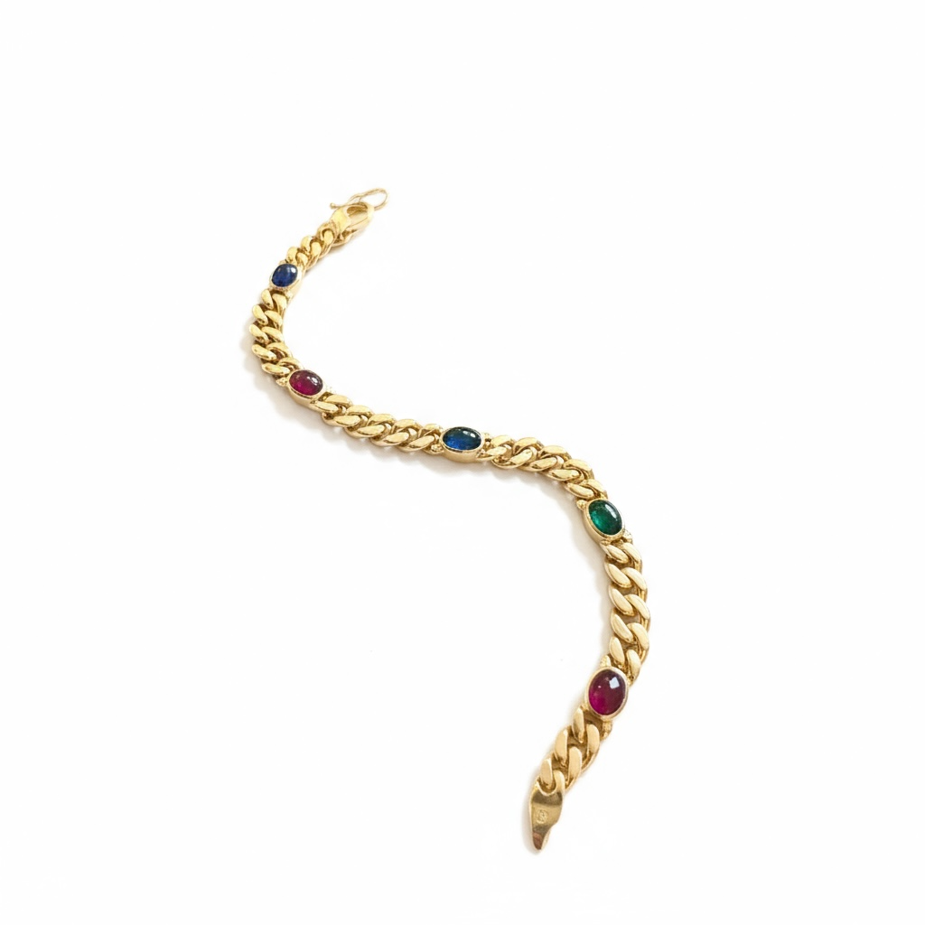 Geelgouden armband met saffier, smaragd en robijn klein